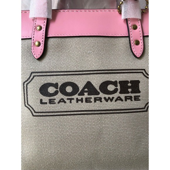 Coach Field 22 Logo ColorBlock Natural Canvas Tote Crossbody Bag Pink New - Picture 9 of 10